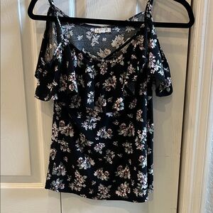 Cold shoulder Floral Black Women's Top